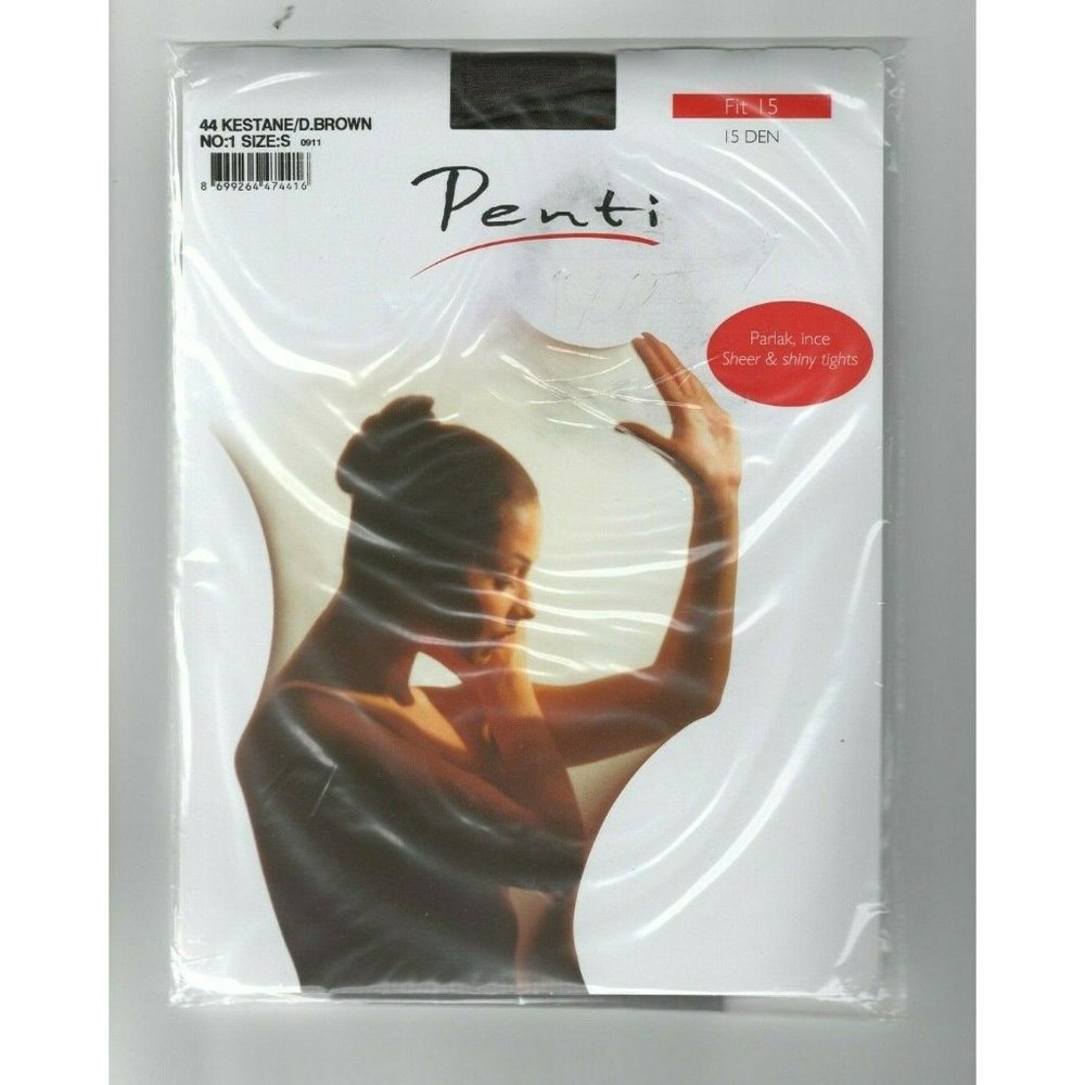 Penti 44 D.Brown #1 Size S Fit 15 Sheer And Shiny Tights Hosiery Stocking 4416
